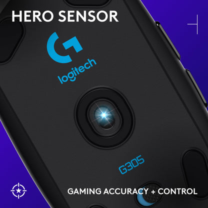 Logitech G305 LIGHTSPEED Wireless Gaming Mouse, Hero 12K Sensor, 12,000 DPI, Lightweight, 6 Programmable Buttons, 250h Battery Life, On-Board Memory, PC/Mac - Black