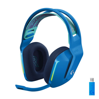 Logitech G733 Lightspeed Wireless Gaming Headset, Suspension Headband, Lightsync RGB, Blue VO!CE Mic, PRO-G Audio – Black, Gaming Headset Wireless, PC, PS5, PS4, Switch Compatible