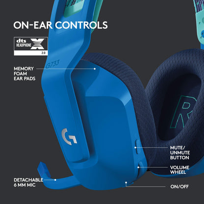Logitech G733 Lightspeed Wireless Gaming Headset, Suspension Headband, Lightsync RGB, Blue VO!CE Mic, PRO-G Audio – Black, Gaming Headset Wireless, PC, PS5, PS4, Switch Compatible